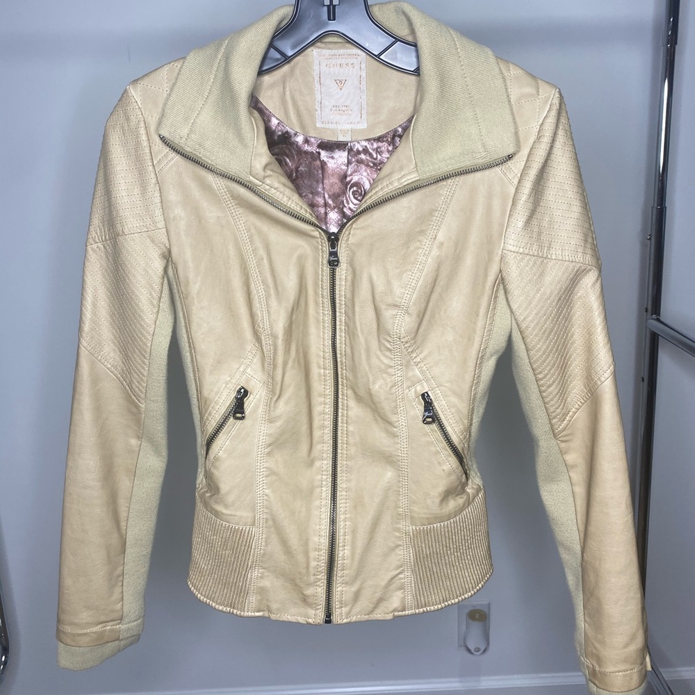 Guess Beige Faux Leather Jacket